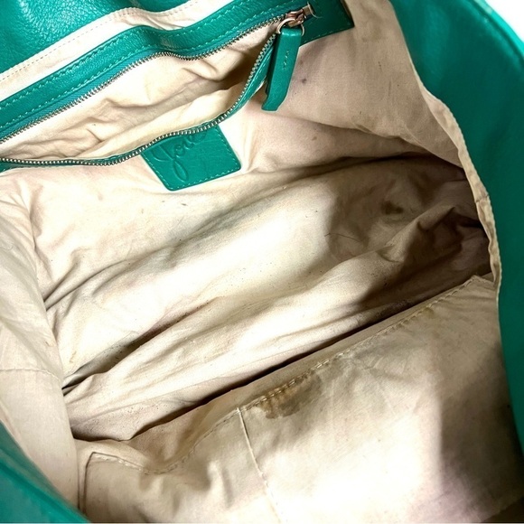 JOIE Edie Large Tote Bag in Green Leather with Gold Hardware expandable. - Picture 8 of 11